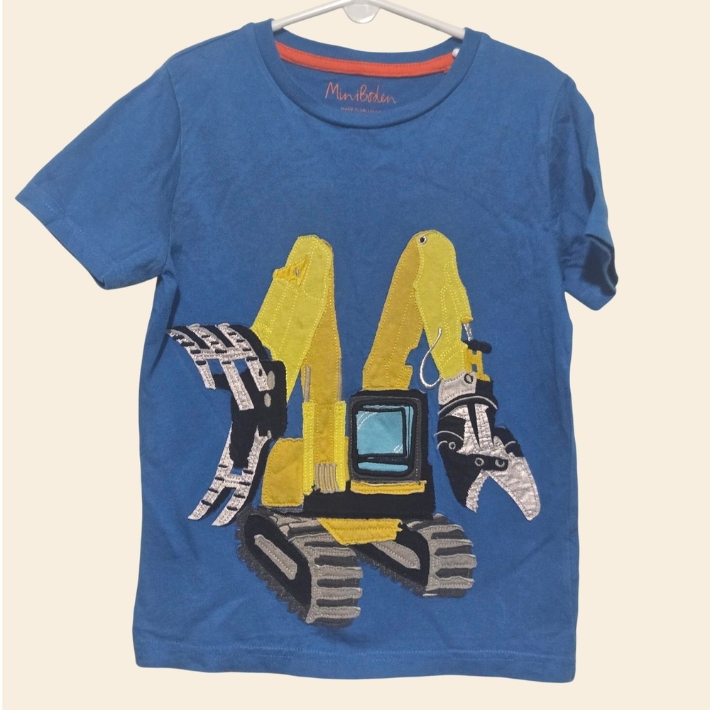 Mini Boden Boys Blue Excavator Lift the Flap Dog T-Shirt Size 6-7Y 122cm